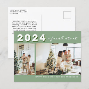 Carte Postale Sage Vert Simple Année Un nouveau départ Photo Hol
