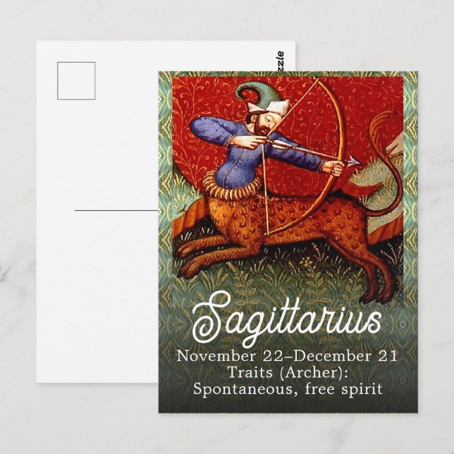 Carte Postale Sagittaire Horoscope Zodiac Art médiéval (Devant / Derrière)
