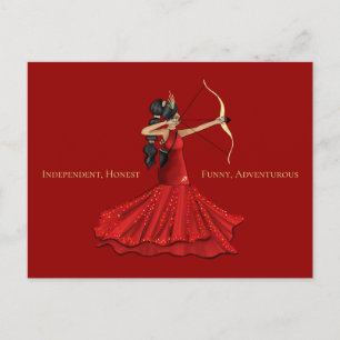 Carte Postale Sagittarius femelle déesse - Rouge