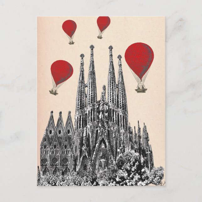 Carte Postale Sagrada Familia et Red Hot Air Balloons 2 (Devant)