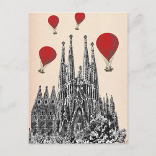 Carte Postale Sagrada Familia et Red Hot Air Balloons 2