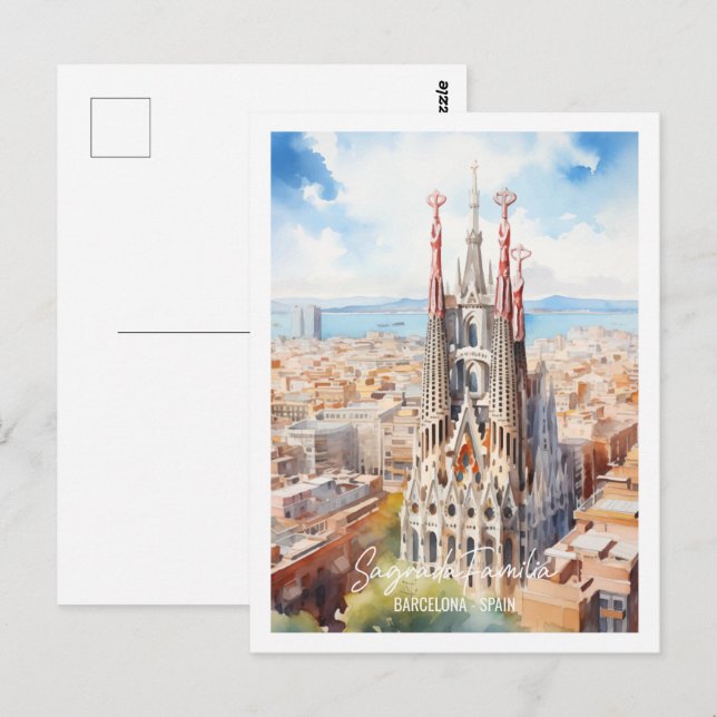 Carte Postale Sagrade Familia Barcelone Célèbre Lieu de Voyage (Devant / Derrière)