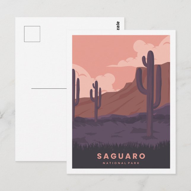 Carte Postale Saguaro Arizona célèbre lieu de voyage Illustratio (Devant / Derrière)