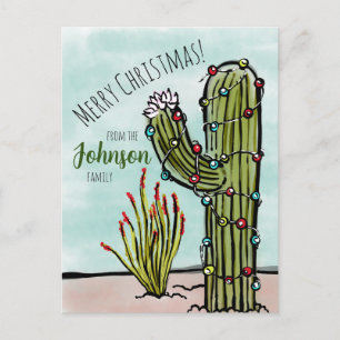 Carte Postale Saguaro Cactus avec lumières de Noël