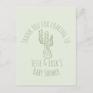 Carte Postale Saguaro Cactus Baby shower vert à main tiré