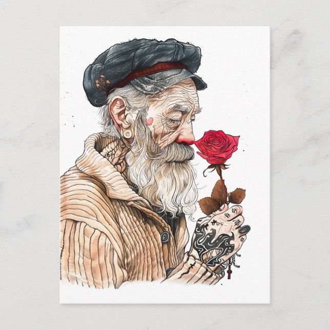 Carte Postale Sailor Holding Red Rose In Romantisailor; bottle s (Devant)
