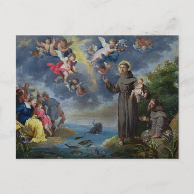 Carte Postale Saint Antoine de Padoue Prêcher aux poissons (Devant)