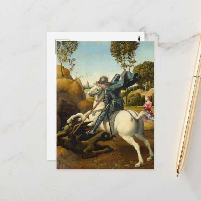 Carte Postale Saint George et le Dragon, 1506 par Raphael (Devant/Arrière en situation)