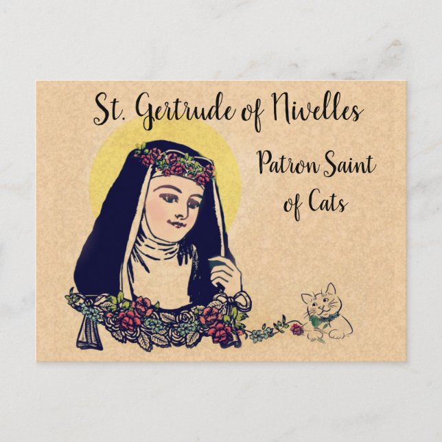 Carte Postale Saint Gertrude de Nivelles Patron Saint des Chats (Devant)