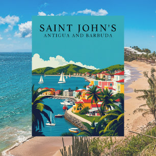 Carte Postale Saint John’s, Antigua-et-Barbuda Retro Travel Art