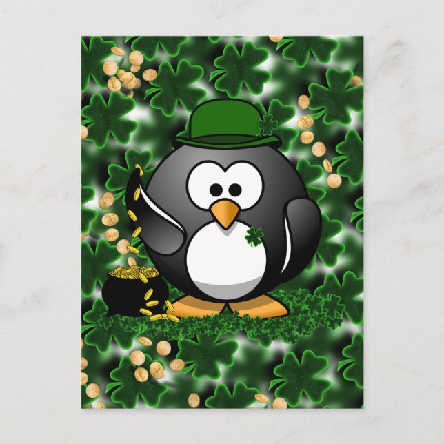 Carte Postale Saint Patrick le jour du Lucky Penguin (Devant)