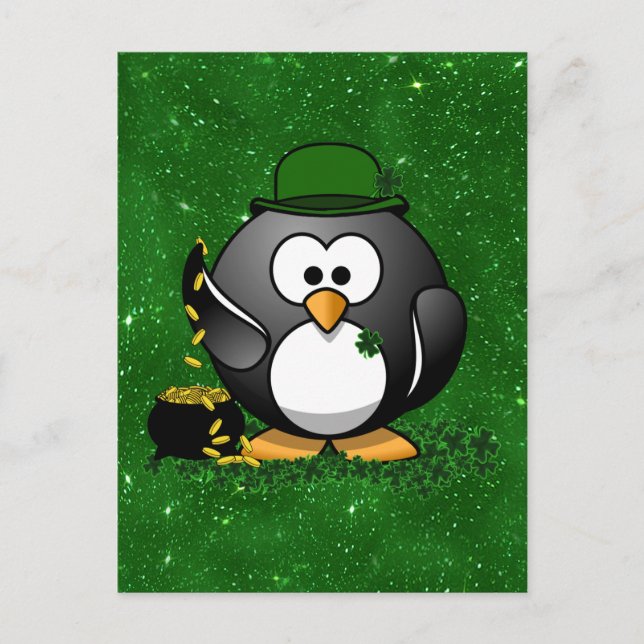 Carte Postale Saint Patrick le jour du Lucky Penguin (Devant)