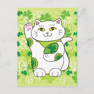 Carte Postale Saint Patrick Maneki Neko (Chat chanceux)