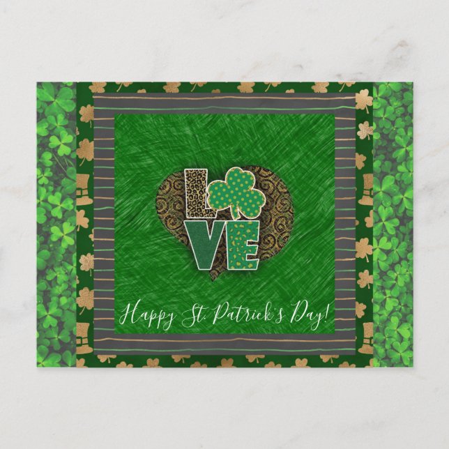 Carte Postale Saint-Patrick Shamrock Amour (Devant)