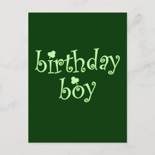 Carte Postale Saint Patrick's Birthday Boy avec Shamrock (Devant)
