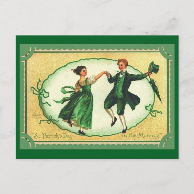 Carte Postale Saint Patrick's Day Dancing Couple Vintage Image (Devant)