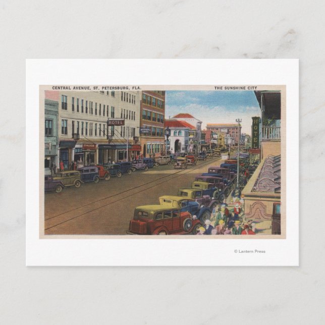 Carte Postale Saint-Pétersbourg, FL - Vue de Central Ave avec/ (Devant)