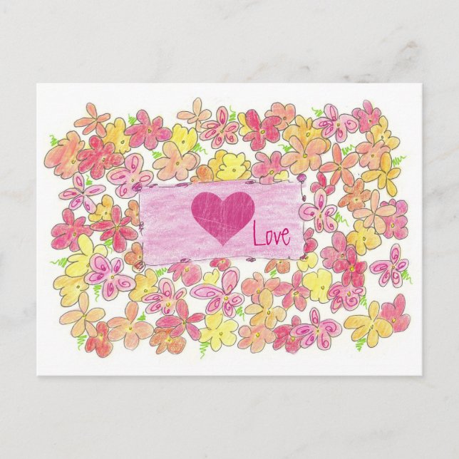 Carte Postale Saint Valentin Amour Orange Fleurs (Devant)
