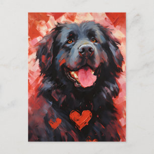 Carte Postale Saint-Valentin, chien de Terre-Neuve