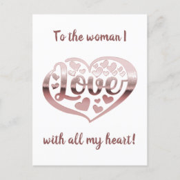 Carte Postale Saint Valentin coeur amour rose or blanc