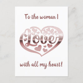 Carte Postale Saint Valentin coeur amour rose or blanc