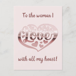 Carte Postale Saint Valentin coeur d'amour rose métallique or ro