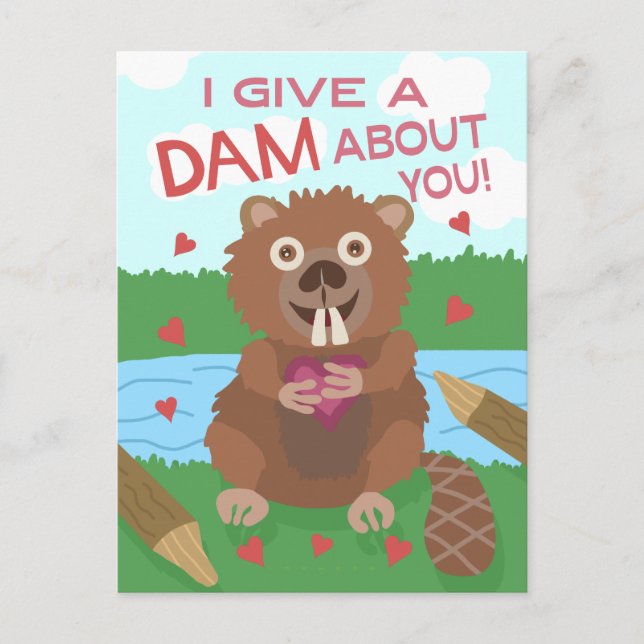 Carte Postale Saint Valentin Cute Beaver Donner un jeu de barrag (Devant)
