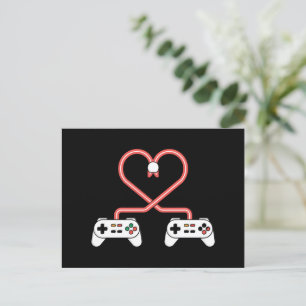 Carte Postale Saint-Valentin de joueur vidéo avec cœur de manett