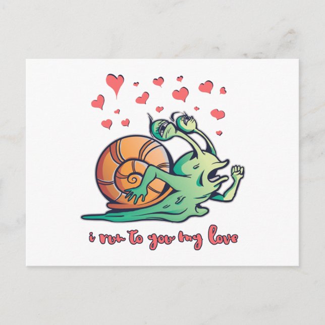 Carte Postale Saint Valentin de l'escargot drôle courant (Devant)