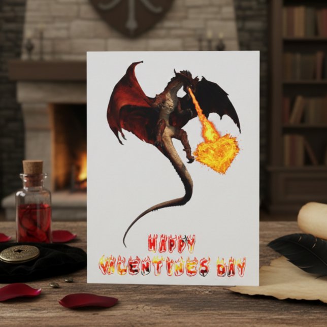 Carte Postale Saint Valentin Dragon Flamme Coeur (Créateur téléchargé)