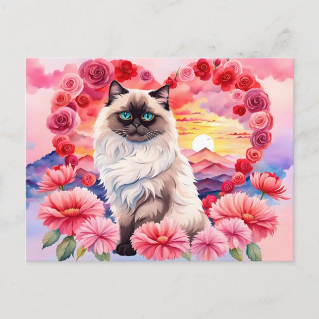 Carte Postale Saint Valentin Himalayan chat au coeur du coucher  (Devant)