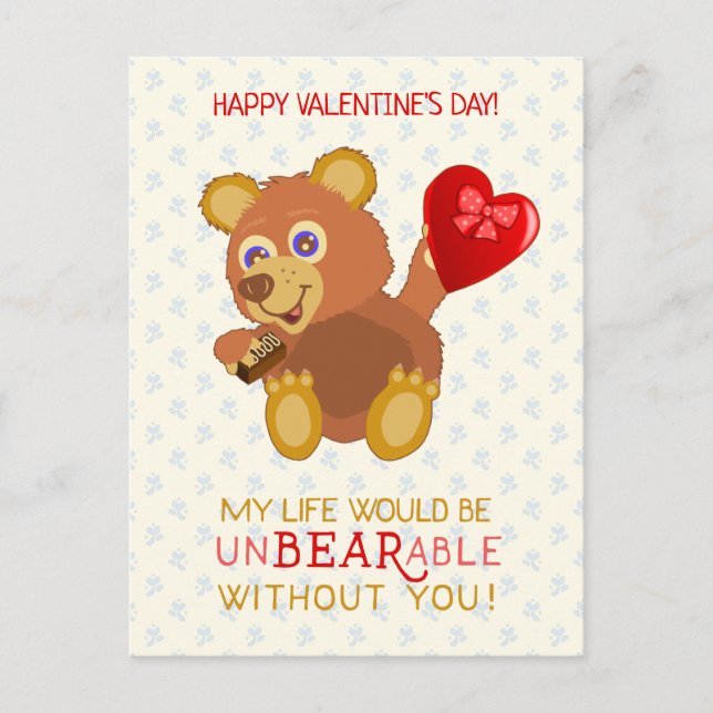 Carte Postale Saint Valentin mignonne ours insupportable jeu de  (Devant)