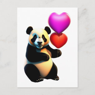 Carte Postale Saint Valentin, Panda & Heart Balloon, Saint Valen