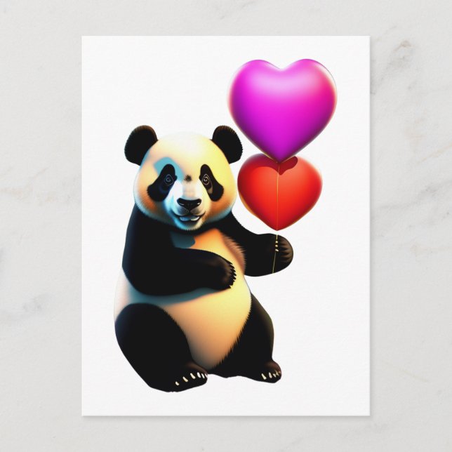 Carte Postale Saint Valentin, Panda & Heart Balloon, Saint Valen (Devant)