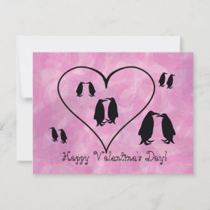 Carte Postale Saint-Valentin Pingouin Rose