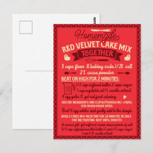 Carte Postale Saint Valentin Recette de gâteau de Velours Rouge 