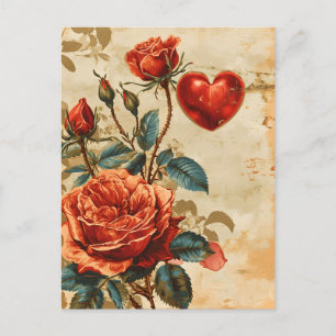 Carte Postale Saint-Valentin Roses Anciennes