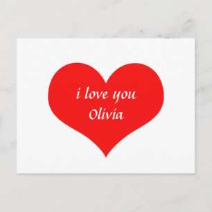 Carte Postale Saint Valentin Rouge Coeur mignon Nom personnalisé