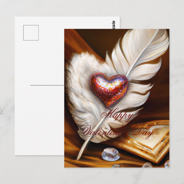 Carte Postale Saint-Valentin rustique avec plume et cœur (Devant / Derrière)