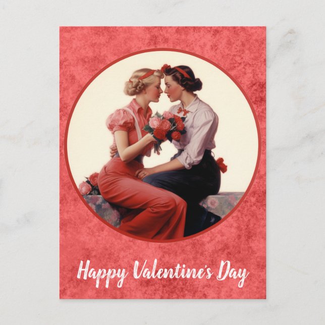 Carte Postale Saint-Valentin Vintage Couple Lesbienne (Devant)