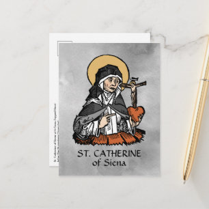 Carte Postale Sainte Catherine de Sienne avec Coeur Crucifix