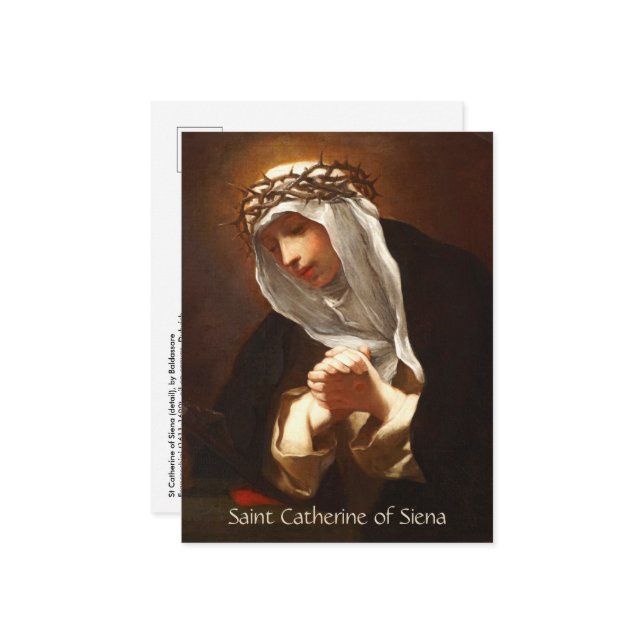 Carte Postale Sainte-Catherine de Sienne (Franceschini) vertical (Devant/Arrière en situation)