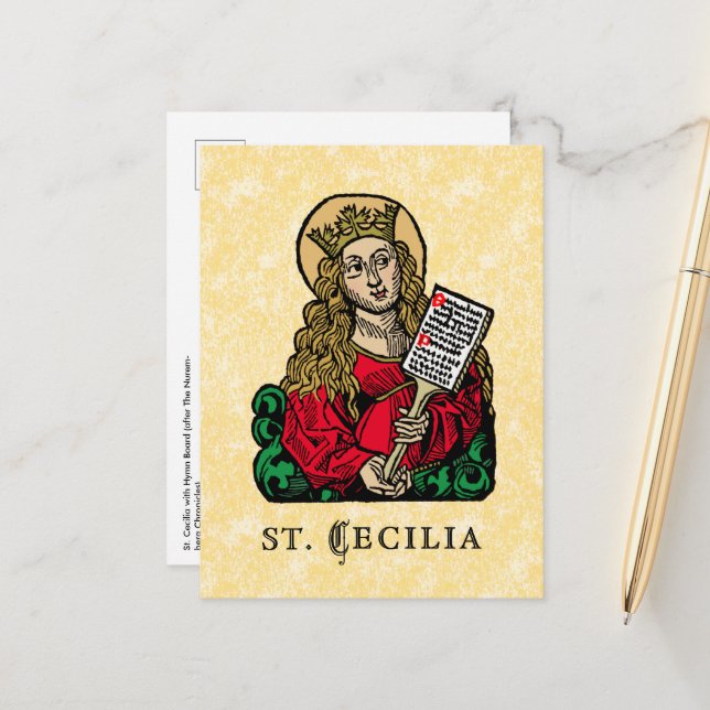 Carte Postale Sainte Cécile avec tableau de chant (Nuremberg) (Devant/Arrière en situation)
