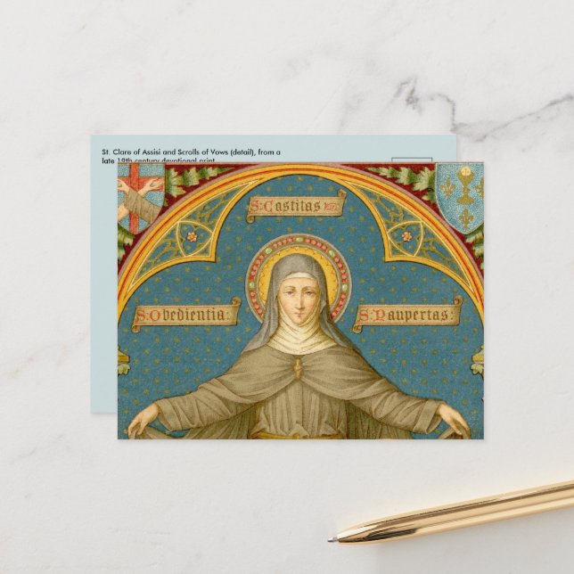 Carte Postale Sainte Claire d'Assise et de manuscrits (SAU 027) (Devant/Arrière en situation)