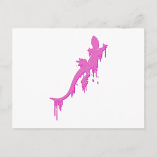Carte Postale Salamandre Rose Distressée Avec Lavette De Peintur
