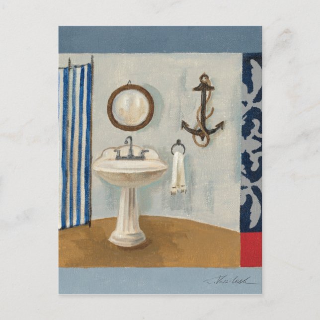 Carte Postale Salle de bain à thème nautique (Devant)