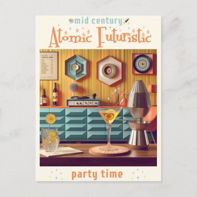 Carte Postale Salle de fête futuriste rétro atomique du milieu d (Devant)