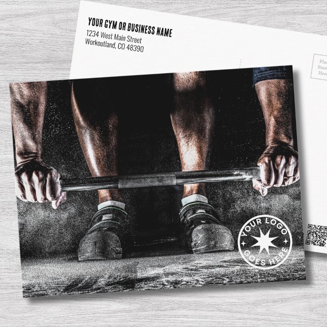 Carte Postale Salle de sport avec entraîneur personnel (Fitness Weightlifting Barbell Personal Trainer Gym Postcard)