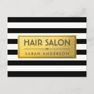 Carte Postale SALON DE CHEVEUX - Étiquette d'or et rayures blanc
