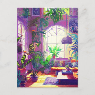 Carte Postale Salon plein de Plantes tropicaux IA généré